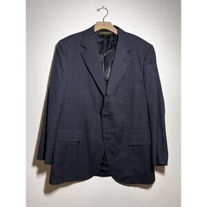 VTG Brooks Brothers 43 R W 38 2 Pc Navy Blue Glen Plaid Wool Suit Jacket Pant